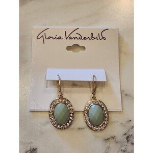 Gloria Vanderbilt Gold-Tone Drop Earrings Green Oval Stone & Crystal Accents